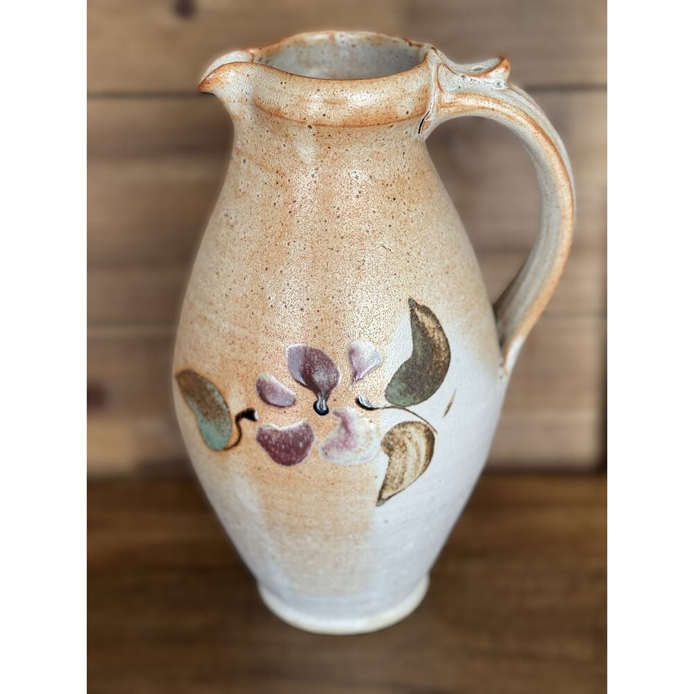 Handcrafted Ceramic Pitcher by Brad Allen – 11" Rustic Floral Design